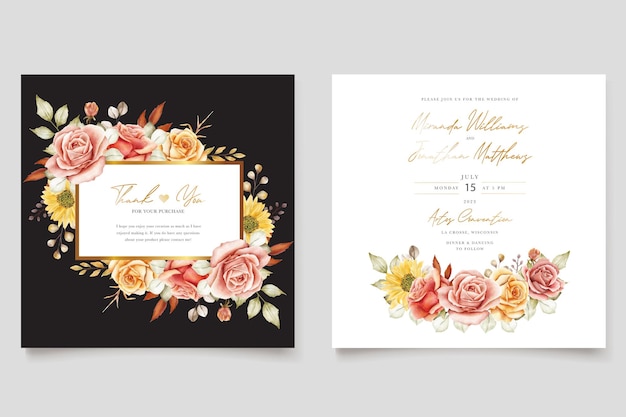 Aquarell sommer blumen und blätter hochzeitseinladungskartenset