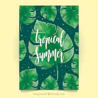 Kostenloser Vektor aquarell-sommer-karte mit palmblättern