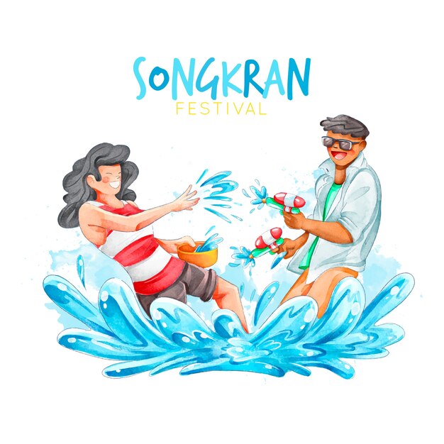 Aquarell Songkran Festival Thema