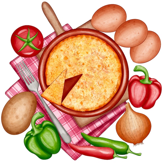 Kostenloser Vektor aquarell spanische omelette-illustration