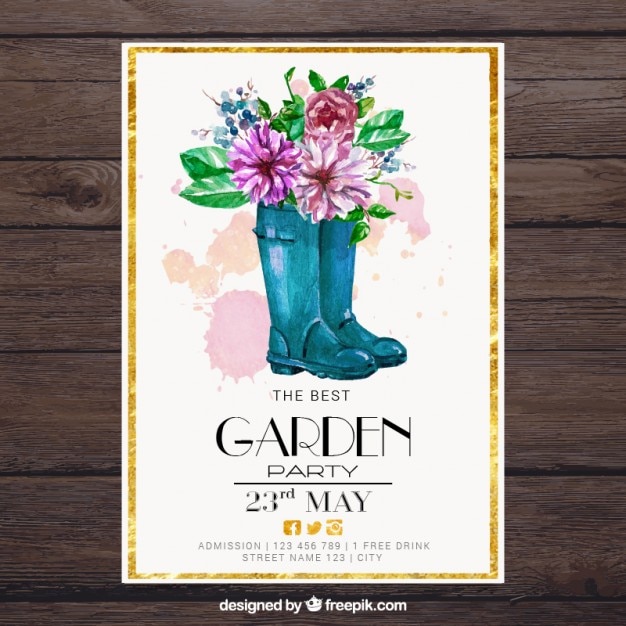 Aquarell stiefel mit blumen garten-partei-karte