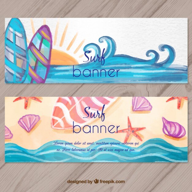 Kostenloser Vektor aquarell surf-banner-set