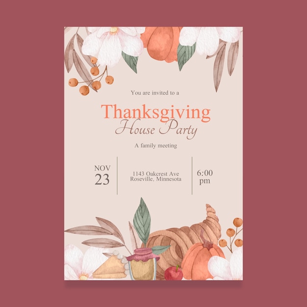 Aquarell thanksgiving einladungsvorlage