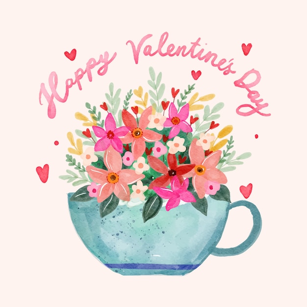 Aquarell Valentinstag Blumen Illustration