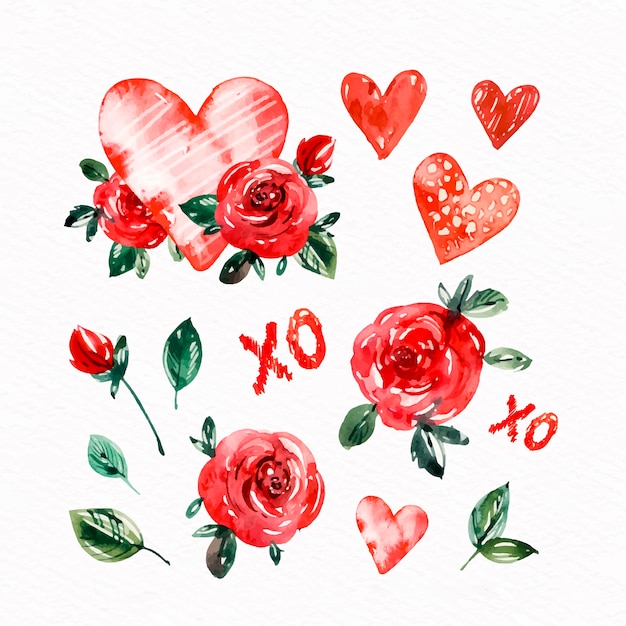 Aquarell valentinstag elementsammlung