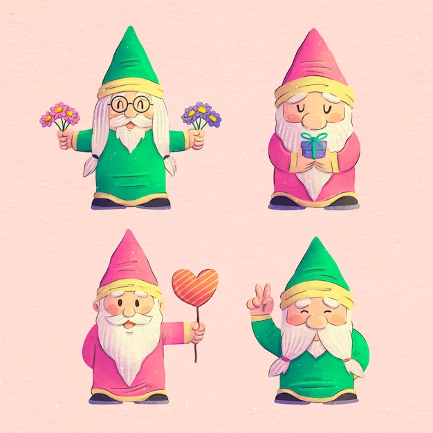 Kostenloser Vektor aquarell valentinstag gnome sammlung