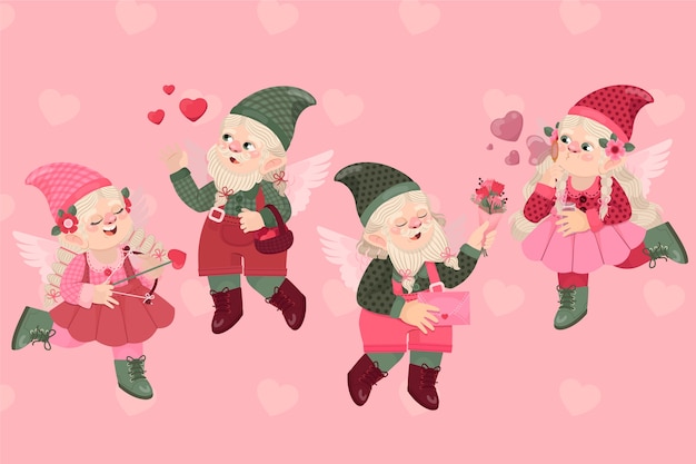 Kostenloser Vektor aquarell valentinstag gnome sammlung