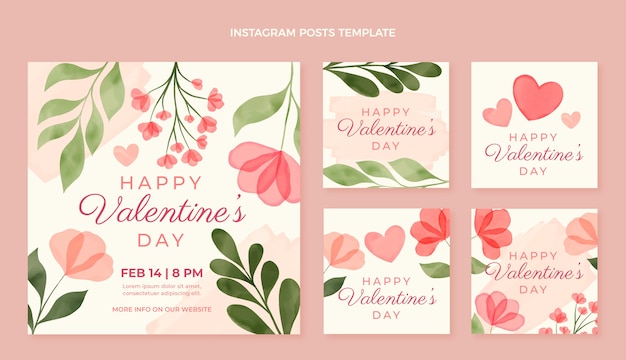 Kostenloser Vektor aquarell valentinstag instagram posts sammlung