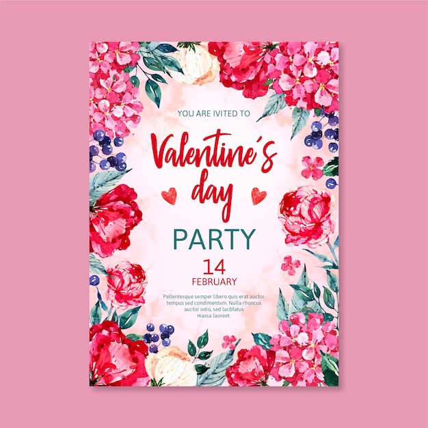 Aquarell valentinstag party flyer poster