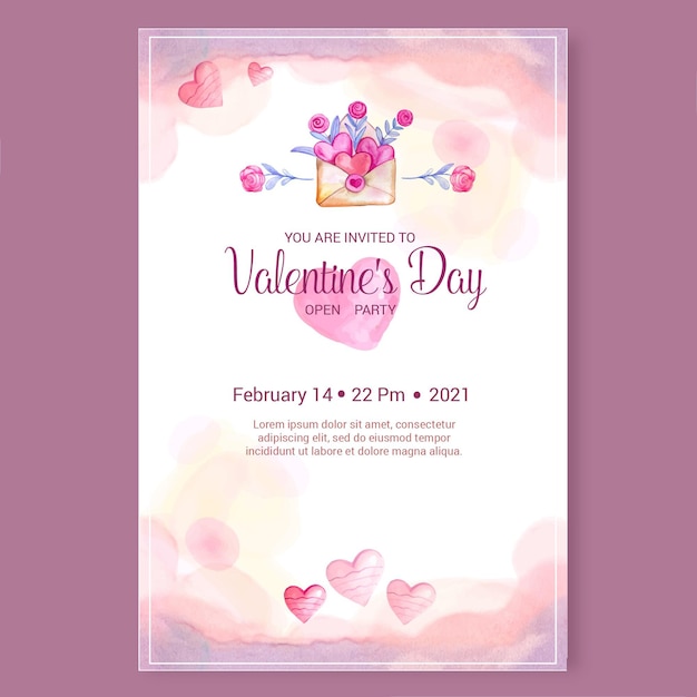 Aquarell Valentinstag Party Poster Vorlage