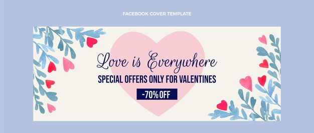 Aquarell Valentinstag Social Media Cover Vorlage