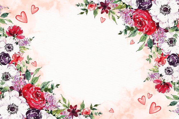 Aquarell Valentinstag Tapete mit Blumen und leeren Raum