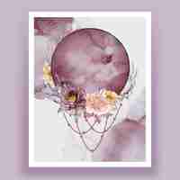 Kostenloser Vektor aquarell vollmond lila rosa blume rose