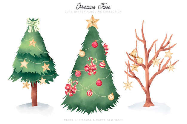 Kostenloser Vektor aquarell-weihnachtsbaum-sammlung