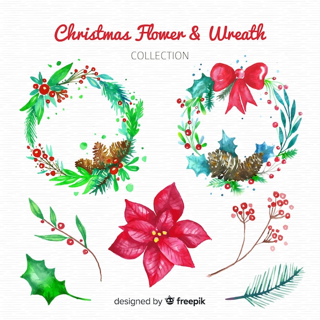 Aquarell Weihnachtsblume und Kranz Sammlung