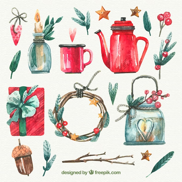 Aquarell Weihnachtselemente