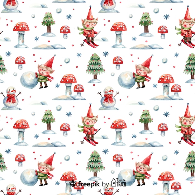 Aquarell Weihnachtself Musterdesign