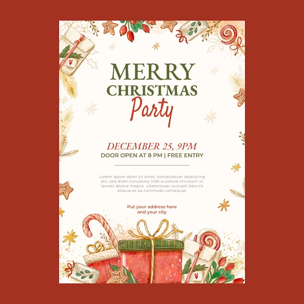 Aquarell Weihnachtsfest Poster Vorlage