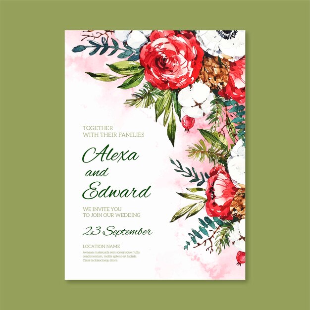 Aquarell Weihnachtshochzeitseinladungsschablone