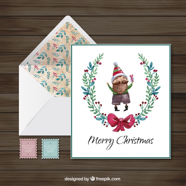Aquarell-Weihnachtskarte mit Umschlag