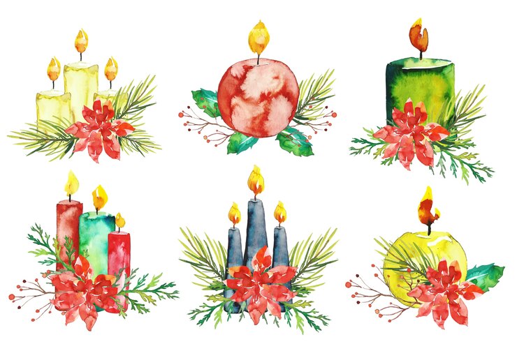 Kostenlose Vektor aquarell weihnachtskerze sammlung