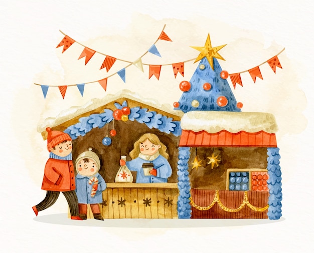 Aquarell Weihnachtsmarkt Illustration