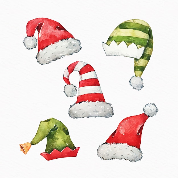 Aquarell Weihnachtsmütze Sammlung