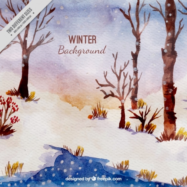 Kostenloser Vektor aquarell winter hintergrund mit bäumen
