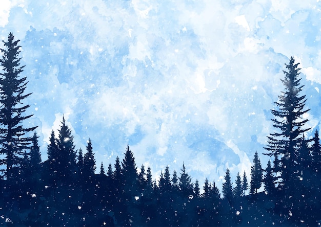 Kostenloser Vektor aquarell winterbaumlandschaft mit schnee 2911