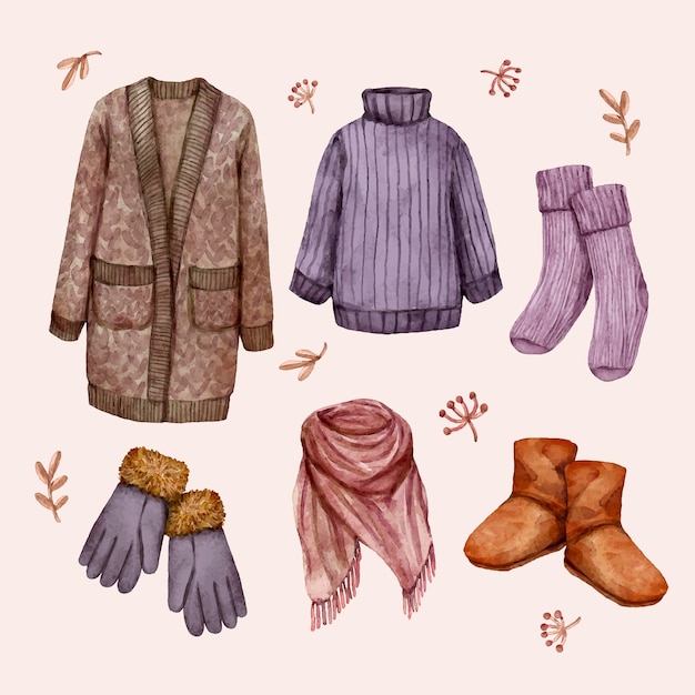 Aquarell winterkleidung und essentials kollektion