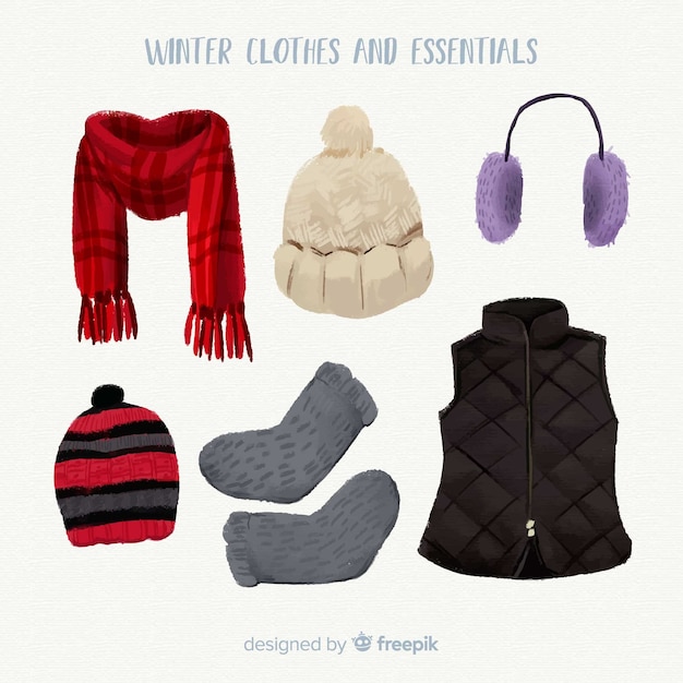 Aquarell winterkleidung und essentials