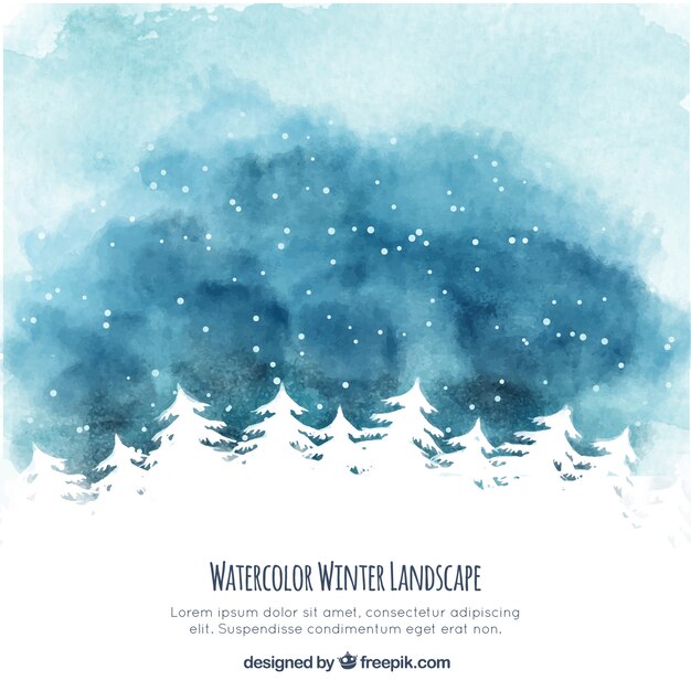 Aquarell Winterlandschaft mit Bäumen