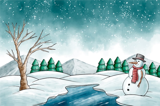 Entzückende Winter Schneemann Aquarellmalerei PNG online