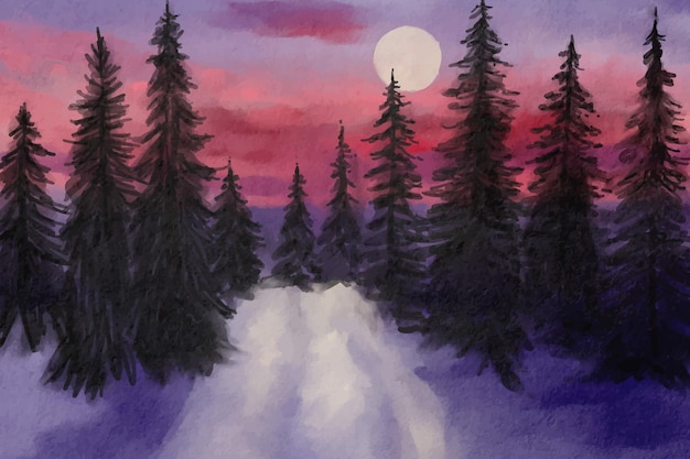 Kostenloser Vektor aquarell winterlandschaft