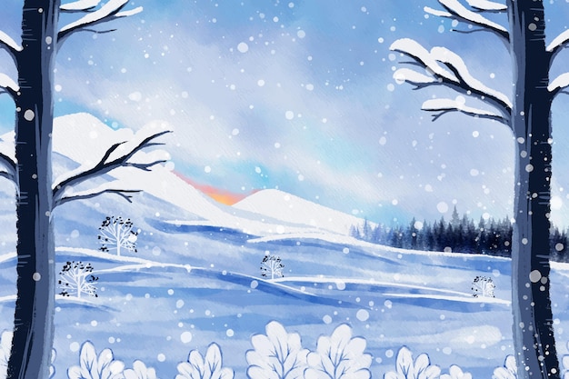 Kostenloser Vektor aquarell winterlandschaft