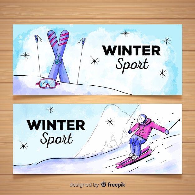 Kostenloser Vektor aquarell wintersport banner