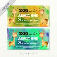 Kostenloser Vektor aquarell zoo-tickets der giraffe