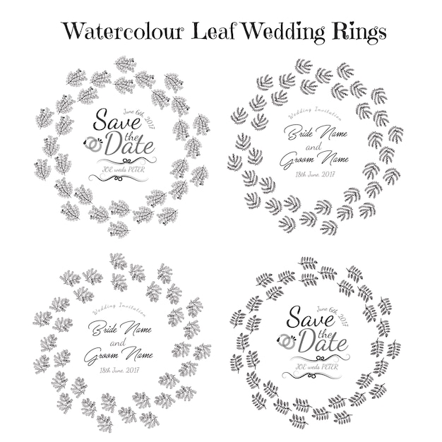 Kostenloser Vektor aquarellblatt hochzeit ringe