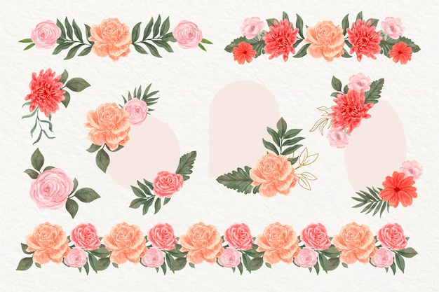 Kostenloser Vektor aquarellblumenhochzeitsalbumverzierungen