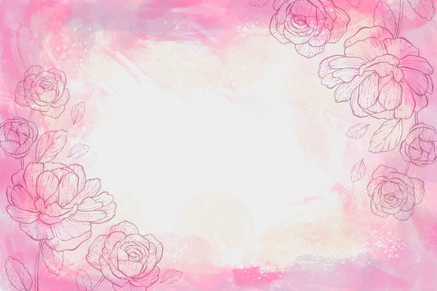 Kostenloser Vektor aquarellhintergrund mit gezeichneten blumen und leerem raum