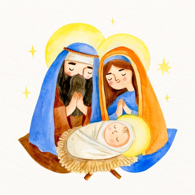 Kostenloser Vektor aquarellkrippe mit baby jesus