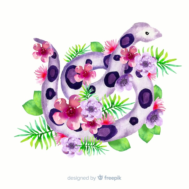 Aquarellschlange mit Blumenillustration