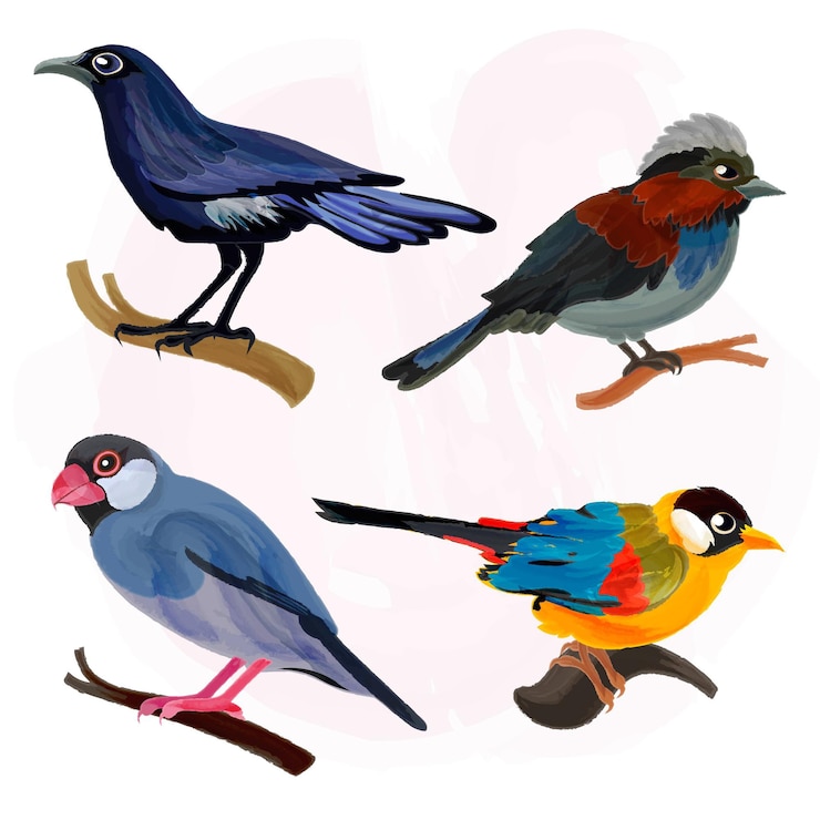 Kostenlose Vektor aquarellvogel-illustrationssammlung