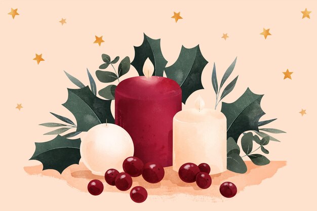 Aquarellweihnachtskerzenhintergrund