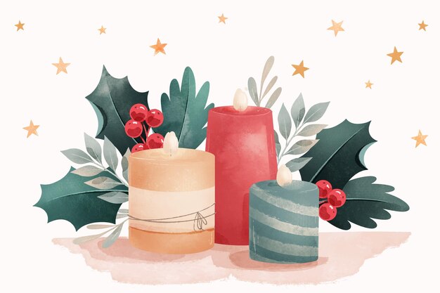 Aquarellweihnachtskerzenhintergrund
