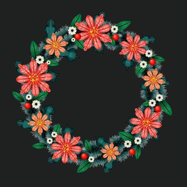 Aquarellweihnachtskranz mit Blumen