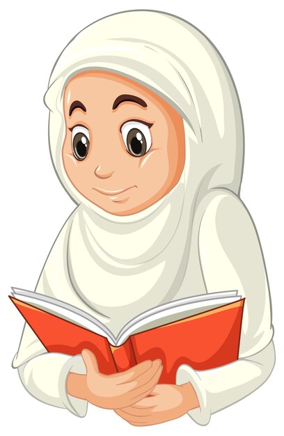 Arabische muslimische Frau in der traditionellen Kleidung, die Buch auf Weiß lokalisiert