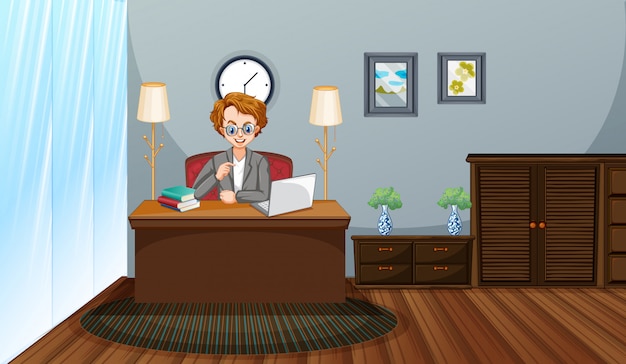 Arbeit von zu Hause Thema mit Mann am Computer arbeiten