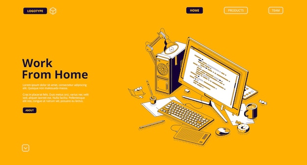 Arbeiten sie von zu hause aus isometrische landing page