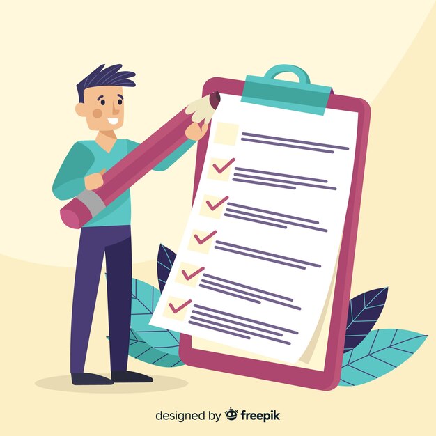 Arbeiter, der riesige Checkliste überprüft